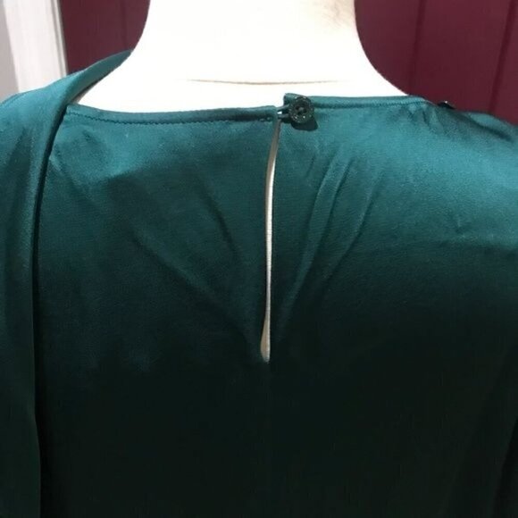 Sally Lapointe Dress 18 Green Cowl Neck Drape Luxury Old Money Belted Satin - Picture 10 of 16